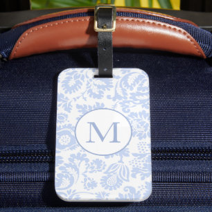 Elegantes Monogramm Blau Florales Botanisches Gepäckanhänger
