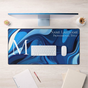 Elegantes Monogramm Blau Schreibtischunterlage
