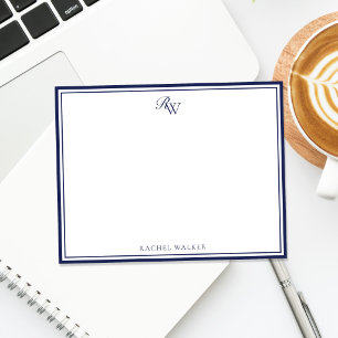 Elegantes Monogramm Blau Zwei Ränder Mitteilungskarte
