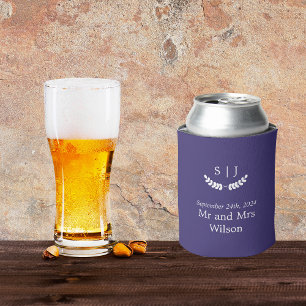 Elegantes Monogramm Blaue Juwel-Ton-Hochzeit Dosenkühler