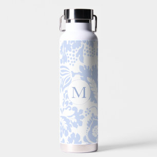 Elegantes Monogramm Blaues Botanisches Blumenmuste Trinkflasche