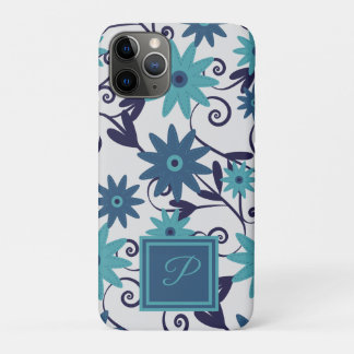Elegantes monogramm-blaues türkisfarbenes Blume-Mu Case-Mate iPhone Hülle