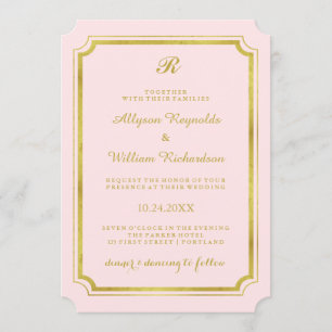 Elegantes Monogramm Blush Rosa und Imitate Gold Ho Einladung