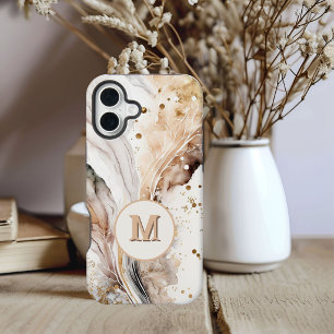Elegantes Monogramm Braun Gold Marmor Abstract Des iPhone 15 Hülle