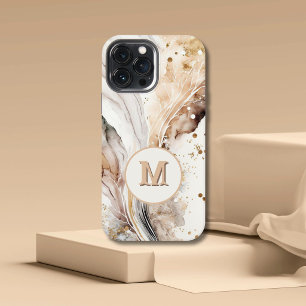 Elegantes Monogramm Braun Gold Marmor Abstrakte Ge iPhone 13 Pro Max Hülle
