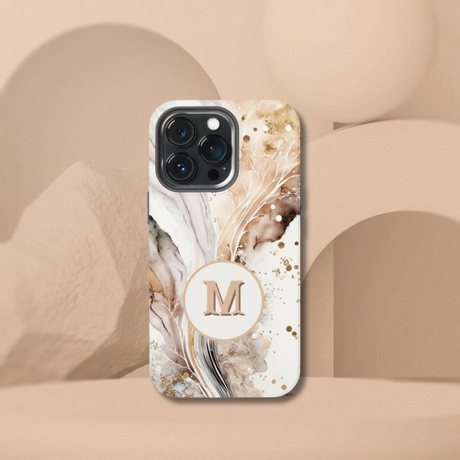 Elegantes Monogramm Braun Gold Marmor Abstrakte Ge iPhone Hülle (Von Creator hochgeladen)
