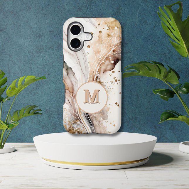 Elegantes Monogramm Braun Gold Marmor Abstrakte Ge iPhone Hülle (Von Creator hochgeladen)