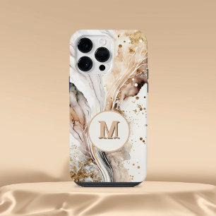 Elegantes Monogramm Braun Gold Marmor Abstrakte Ge iPhone 14 Pro Max Hülle