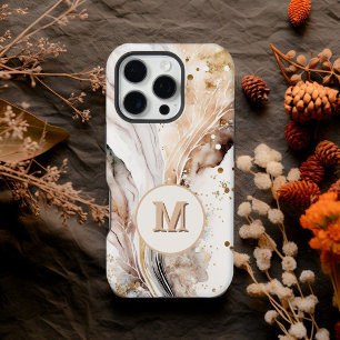 Elegantes Monogramm Braun Gold Marmor Abstrakte Ge iPhone 15 Pro Hülle