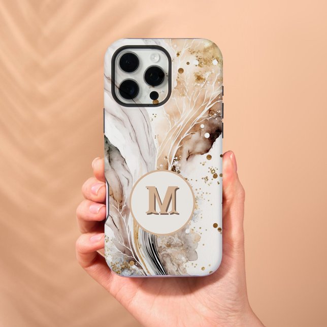 Elegantes Monogramm Braun Gold Marmor Abstrakte Ge iPhone Hülle (Von Creator hochgeladen)