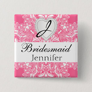 Elegantes Monogramm-Brautparty Rosa-Design Button