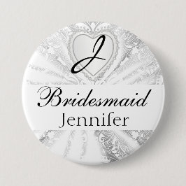 Elegantes Monogramm-Brautparty-weißer Button