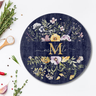 Elegantes Monogramm Bunter Wildblumengarten Floral Schneidebrett