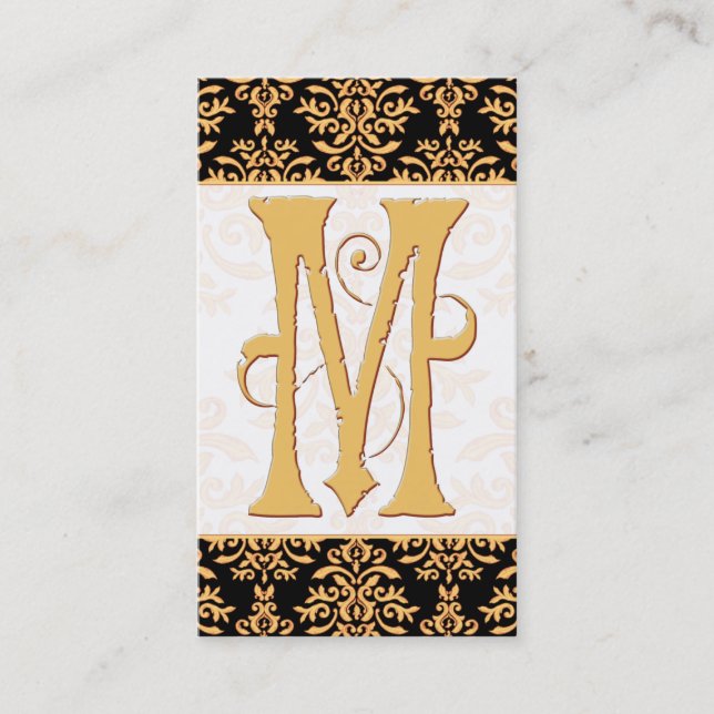 Elegantes Monogramm der Golddamast-Initialen-M Visitenkarte (Vorderseite)