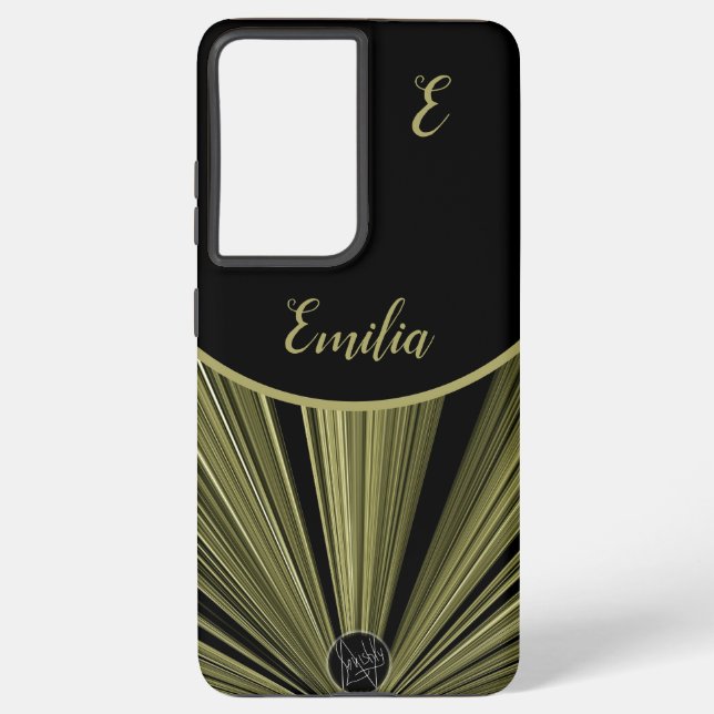 Elegantes Monogramm der modernen Black-Gold-Sterne Samsung Galaxy Hülle (Rückseite)