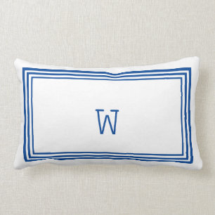 Elegantes Monogramm der weißen und blauen Streife Lendenkissen