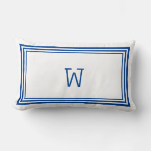 Elegantes Monogramm der weißen und blauen Streifen Lendenkissen