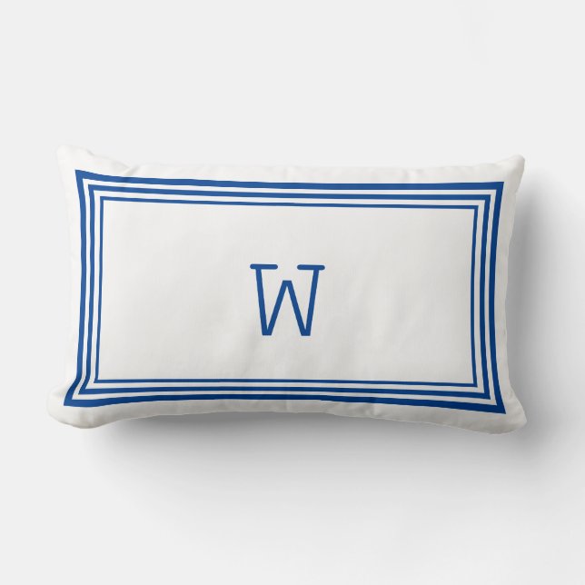 Elegantes Monogramm der weißen und blauen Streifen Lendenkissen (Vorderseite)