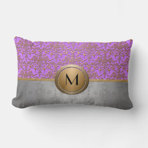 Elegantes Monogramm-Design Periwinkle Lila Gold Lendenkissen