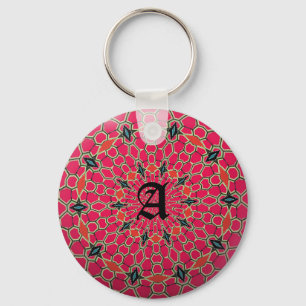 Elegantes Monogramm-dunkler rosa Mosaik-Kreis Schlüsselanhänger
