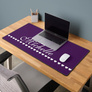 Elegantes Monogramm-Eggplant Lila und Weiß Herz Schreibtischunterlage