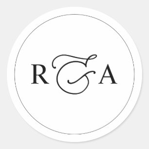 Elegantes Monogramm Einfach Schwarz und Weiß Runder Aufkleber
