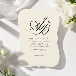 Elegantes Monogramm Elfenbein-Hochzeit Einladung