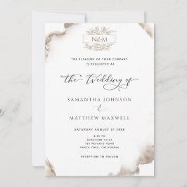 Elegantes Monogramm, erdfarbene Töne Wasserfarbe,  Einladung