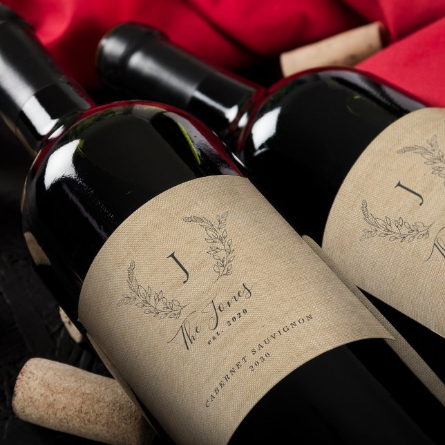 Elegantes Monogramm-Familienname Weinetikett (Von Creator hochgeladen)