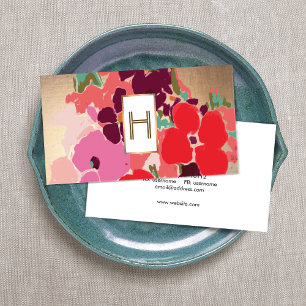 Elegantes Monogramm, Farbige Blumen, Gold Visitenkarte
