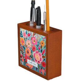 Elegantes Monogramm Farbige Blumen Stifthalter