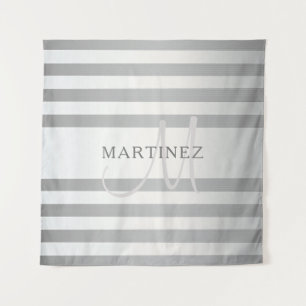 Elegantes Monogramm Faux Silber Verlauf Graue Stre Wandteppich