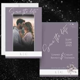 Elegantes Monogramm Foto Caligraphy Dunkel Lila Save The Date