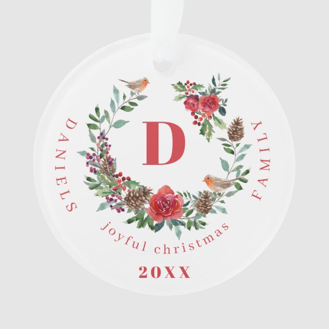 Elegantes Monogramm-Foto für Weihnachtskranke Ornament (Vorderseite)