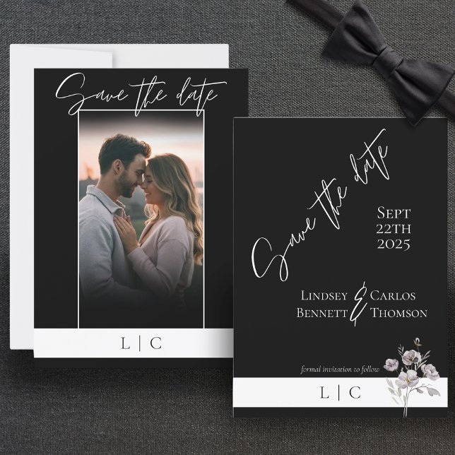 Elegantes Monogramm-Foto, schwarz Save The Date (Von Creator hochgeladen)