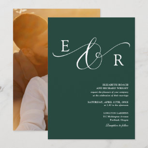 Elegantes Monogramm-Foto Smaragdgrüne Hochzeit Einladung