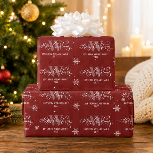 Elegantes Monogramm Frohe Weihnachten Kalligrafie Geschenkpapier