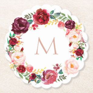 elegantes Monogramm für Blumenkranz Untersetzer