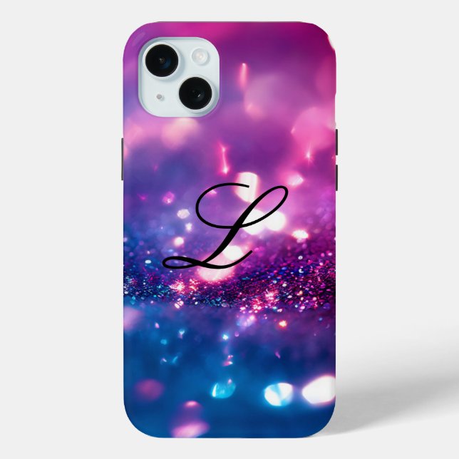 Elegantes Monogramm für Lila Glitzer Case-Mate iPhone Hülle (Rückseite)
