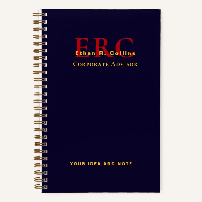 Elegantes Monogramm Geschäft Gold Navy Notizbuch (Vorderseite)