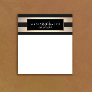 Elegantes Monogramm gestreift Schwarz und Gold Notizblock