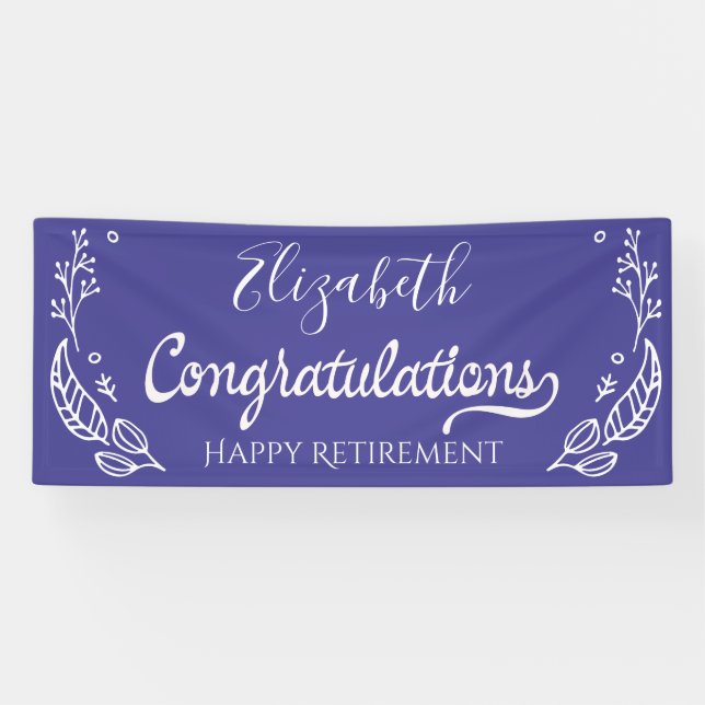 Elegantes Monogramm Glücklicher Ruhestand Blau Banner (Horizontal)