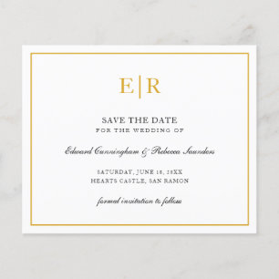 Elegantes Monogramm Gold Budget Hochzeit Termin me Flyer