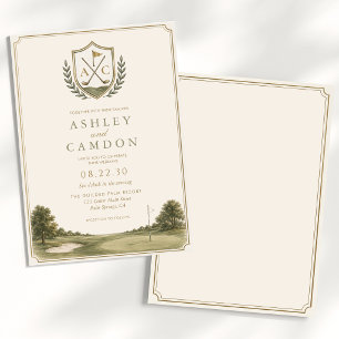 Elegantes Monogramm Gold-Salbei-Grün-Hochzeit Einladung