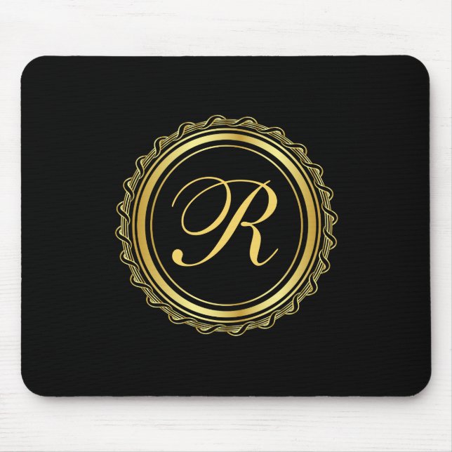 Elegantes Monogramm Gold und Black Medallion Mousepad (Vorne)