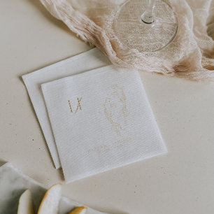 Elegantes Monogramm   Goldene Koi-Fisch-Hochzeit Servietten Mit Folie