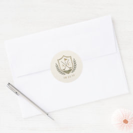Elegantes Monogramm-Golf-Wappen Hochzeit Runder Aufkleber