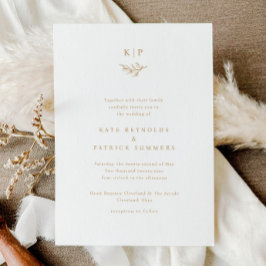 Elegantes Monogramm Grün Blätter Einfache Hochzeit Einladung