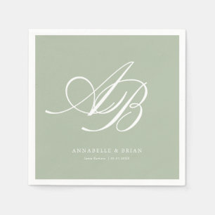 Elegantes Monogramm Grün Hochzeit  Serviette