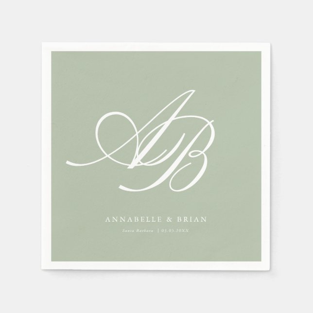 Elegantes Monogramm Grün Hochzeit  Serviette (Vorderseite)